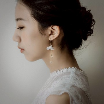 Anthousai 水蜜桃紗雙鏈吊燈式水晶珠垂墜耳環