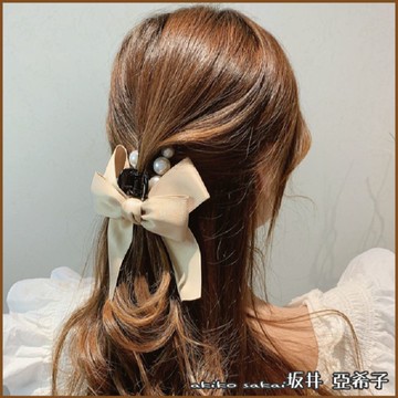 『坂井.亞希子』日系柔美珍珠蝴蝶結造型髮抓夾