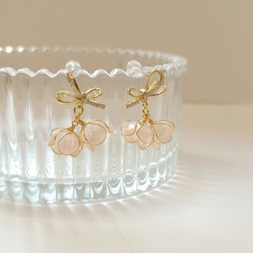 1KM花苞初綻•樹脂小花垂墜耳環-2色