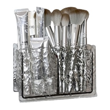 iSFun 直取冰川紋 2格化妝刷具桌上收納盒  透黑色  1個