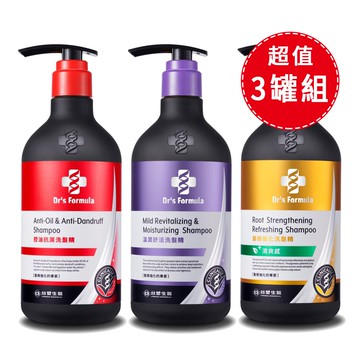 【Dr’s Formula 台塑生醫】洗髮精 580g (三代升級版)-多款任選(髮根強化/控油抗屑)【3瓶入】