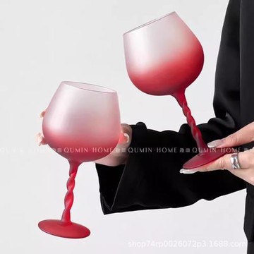 高腳杯中古風扭挺紅酒杯波浪仙女復古玻璃杯葡萄酒杯家用杯子