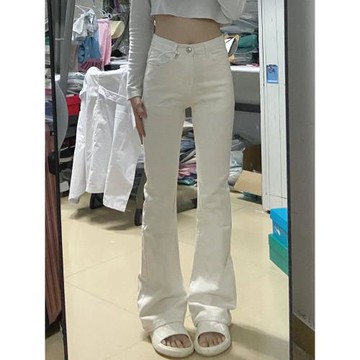 大碼胖mm彈力白色微喇叭牛仔褲女秋季2025年新款高腰顯瘦喇叭長褲