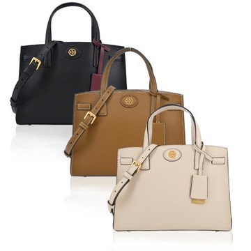 TORY BURCH ROBINSON荔枝紋三層手提/斜背公事包(小/多色選)