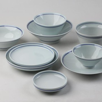 山水一間陶瓷飯碗菜盤復古老藍邊碗家用景德鎮釉下彩餐具面湯碗