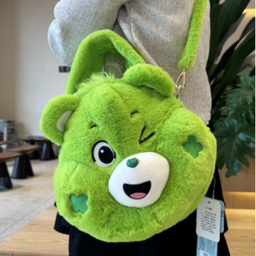 送精美禮物限量發售【遊戲家】Care Bears 彩虹熊超大容量側背包 大臉側背包 隨機顏色