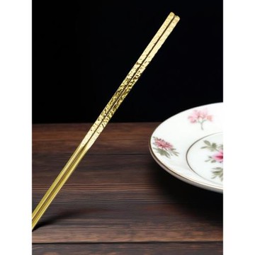 吉人手作原創手工錘紋黃銅筷子餐具廚房圓形方形金屬韓式優質實心