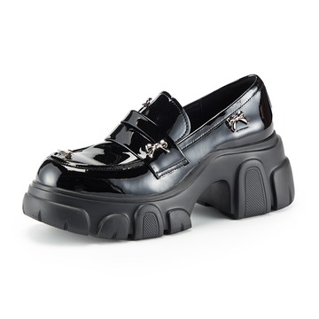 TAS 復古英倫風蝴蝶結真皮厚底樂福鞋 黑色 #44567