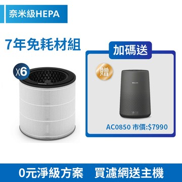 ★六年份濾網組 送主機(AC0850)★飛利浦 奈米級勁護濾網FY0293 6入組(適用型號: AC0850)