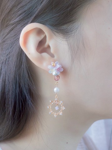 湖邊天鵝小太陽兩用鍍14K金925純銀耳環