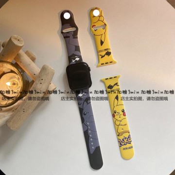 卡通皮卡丘適用蘋果7代手表帶applewatchse654硅膠iWatch45mm軟帶