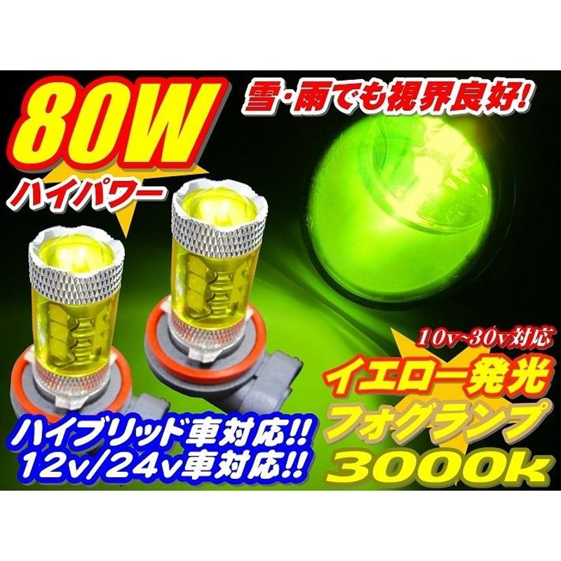 30系 LEDフォグランプ 80W イエロー色発光 3000K 型式　AYH30W/AGH30W/AGH35W/GGH30W/GGH35W系 2個セット 雨・雪・濃霧等悪天候対応