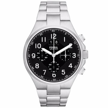 FOSSIL 領袖資格三環計時腕錶-黑面銀