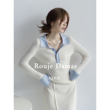 法國Rouje Damas撞色polo領針織衫春秋內搭上衣洋氣翻領毛衣外穿