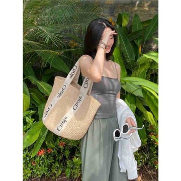 韓國草編包手工編織夏季女海邊度假腋下單肩托特大容量字母藤編包
