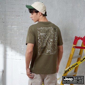 JEEP 男裝 地形圖印花純棉短袖T恤-綠色
