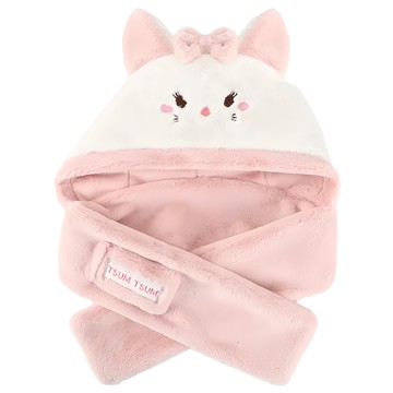 TSUM TSUM 兒童款絨毛保暖圍巾圍脖帽  長90cm  瑪麗貓 粉色 + 白色
