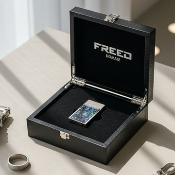 【FREED】彩虹貝殼時尚煤油打火機 - 深藍彩貝(銀色) 客製刻字