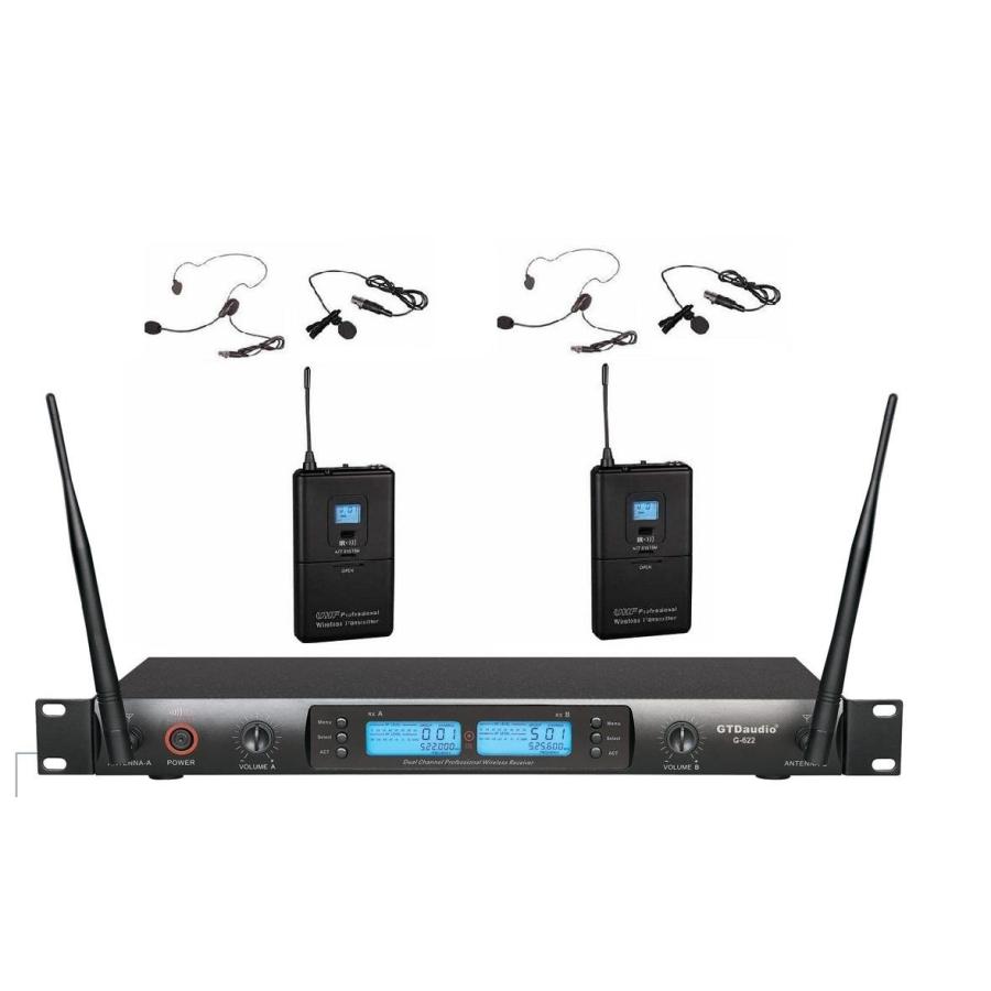 GTD Audio G-622L UHF 200 Channel Professional Wireless Microphone System (Headset ＆ Lapel Lavalier Mic)