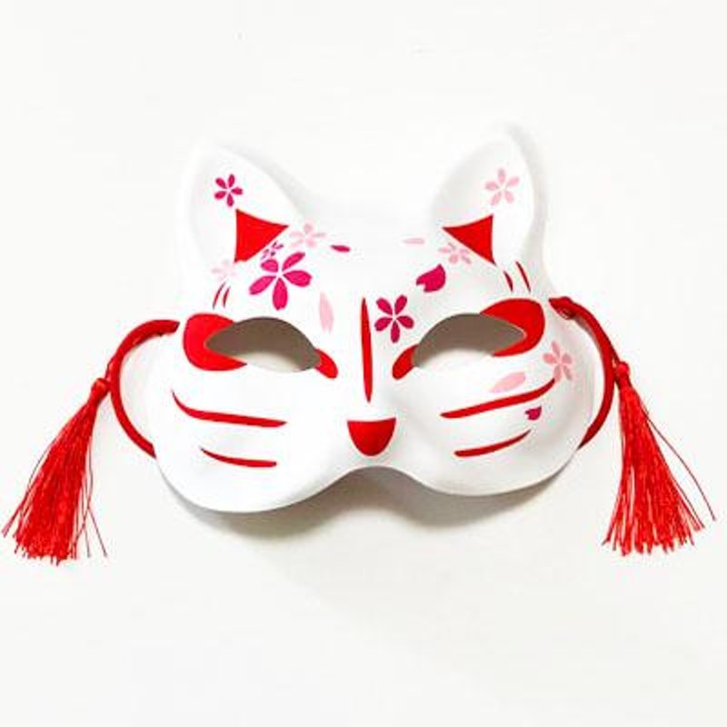 猫のお面　ハロウィン 和風 猫のお面 桜〈 ホワイト レッド ピンク〉猫の半面 お面 猫