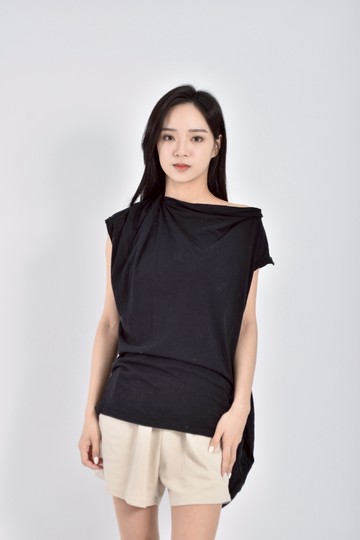 (S) lanvin質感棉質純棉設計感黑色短袖上衣