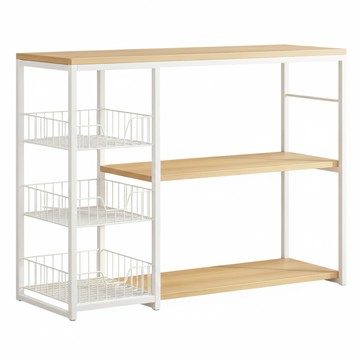 AOTTO 創意傢俱 多功能三層廚房置物架 80CM帶籃款 鋼架  白色  1個