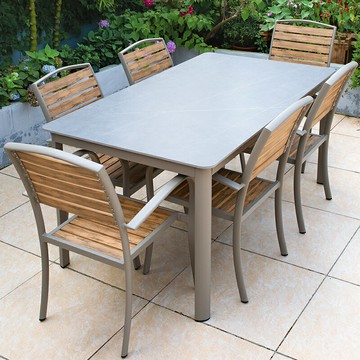 免運 可開發票 戶外巖板餐桌椅組合 高端輕奢大理石紋桌 家用桌椅 休閑室外防水防曬