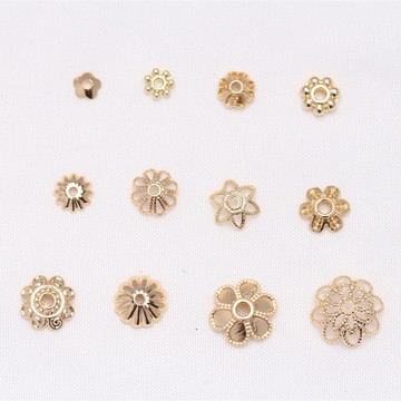 QEN2504-14k/18K包金色保色花托鏤空花瓣Diy手鏈品配件隔珠串珠花帽資料