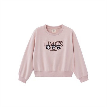 GIORDANO 童裝絨面刺繡長袖上衣 - 28 煙灰粉紅