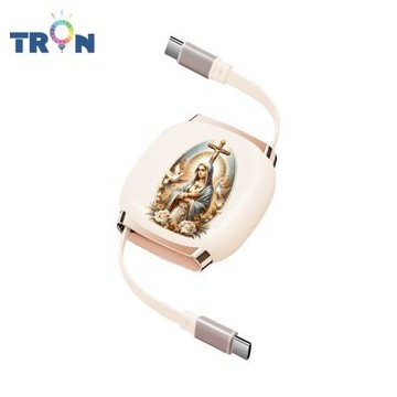 TRON 100W Type-C 伸縮快充線 1M 奶茶色 信仰與神明-4 4檔長度調整 可充筆電 適用i15以上手機 平板