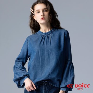 ET BOîTE 箱子 BLUE WAY – 小高領燈籠袖丹寧長袖上衣