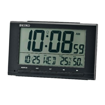 seiko SK037 精工鐘 (QHL090K) 溫溼度大數字電子靜音貪睡鬧鐘(黑)/9.3*14.8 cm｜樂天領券現折★全館特惠中★指定刷卡回饋10%