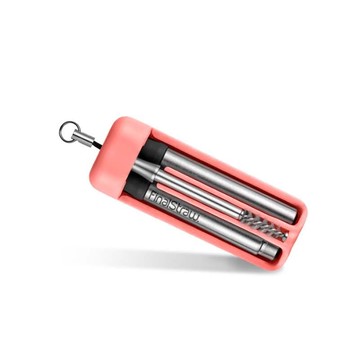 折疊式不鏽鋼環保吸管-珊瑚紅 銀色吸管