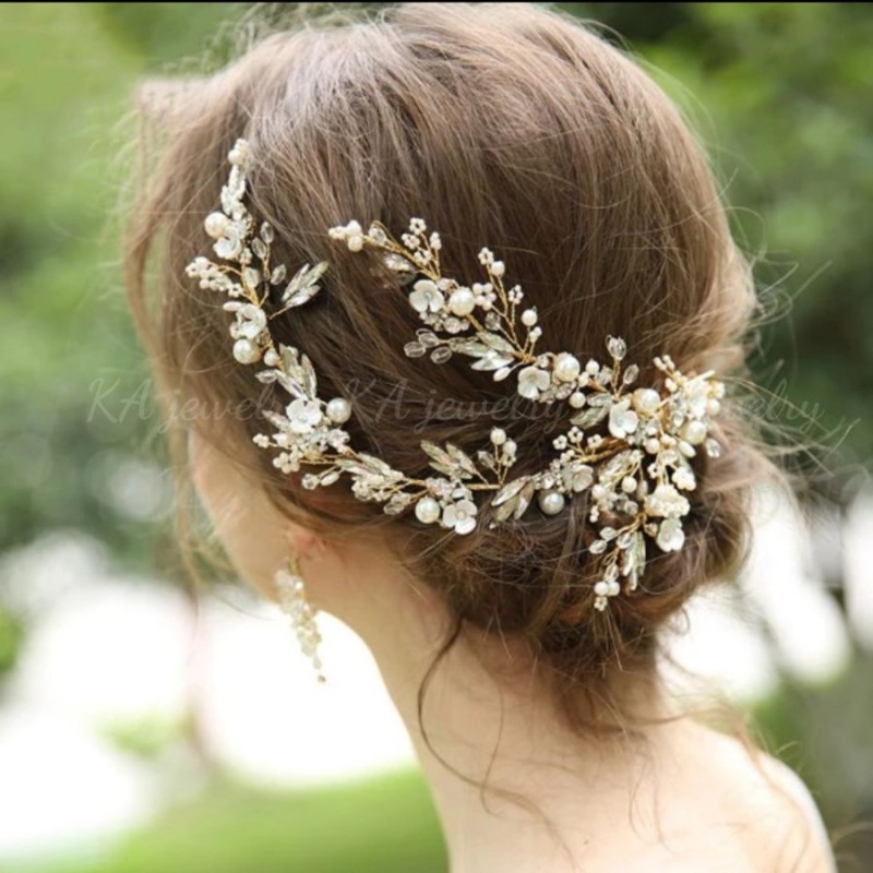 独特な ヘッドドレス 葉っぱ リーフ パール ウェディング 結婚式 ヘアアクセサリー