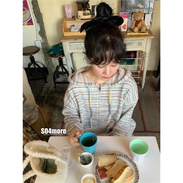 soap條紋奶油色連帽毛衣針織衫