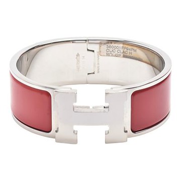 HERMES Clic H LOGO琺瑯中版手環(莧紅色X銀)
