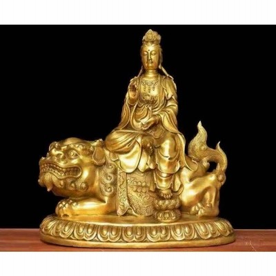 A08104 文殊菩薩仏像 仏教美術 置き物 鎮宅 供養品 縁起物 純銅製 開運風水置物 金運祈願 上品な工芸品