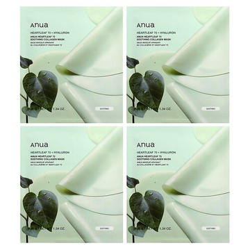 Anua, 魚腥草7 0 舒緩膠原蛋白美容面膜，4 片，每片 1.34 盎司（38 克）