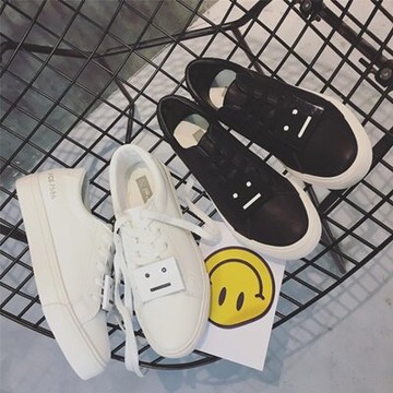 小白鞋皮革休閒鞋-趣味可愛可拆卸笑臉女鞋子2色73no21【獨家進口】【米蘭精品】
