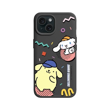 iPhone 15 SolidX 黑 - 三麗鷗-布丁狗＆大耳狗綜合圖 Mix Characters - 繽紛布丁狗＆大耳狗