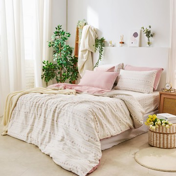 床包被套組(薄被套)-雙人加大/200織/ 精梳棉四件式 / 花蔓玫瑰 台灣製