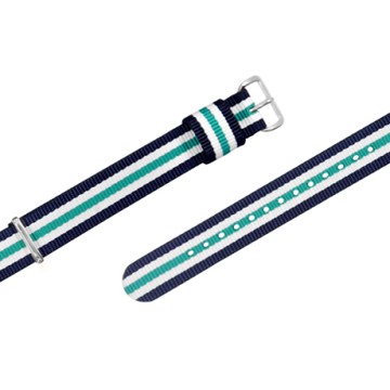 Watchband DW 各品牌通用 不鏽鋼扣頭 尼龍錶帶-藍x白x綠