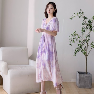 【1+1優惠】HS 水波蕩漾長洋裝 浪漫紫