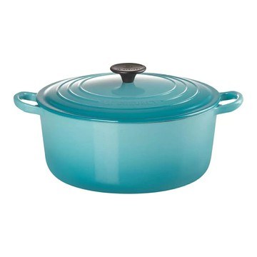 Le Creuset 雙耳圓形鑄鐵鍋 含電木頭鍋蓋 26公分 加勒比藍