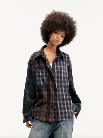 日系復古 / 拼接格子襯衫