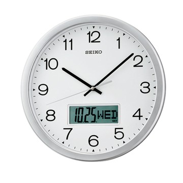 SEIKO 35cm靜音雙顯掛鐘(QXL007S)
