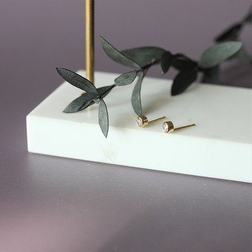 【禮物】鋯石耳環 簡單基本款包鑲3MM14K包金抗過敏 生日禮物