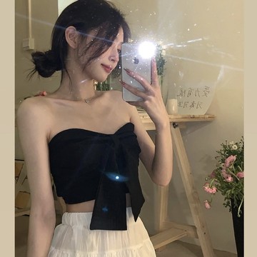 E60 CU 🥰現貨秒出🔥黑蝴蝶結抹胸小背心🖤多種穿法～小性感代表🔥