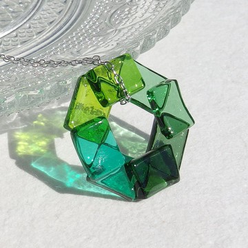 玻璃花（花【翡翠】）鍊式項鍊【棉繩，銀925可選】【定做】