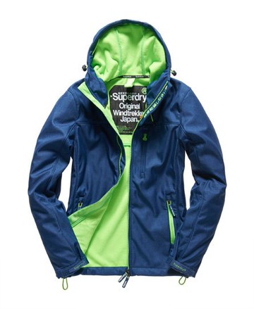 Superdry Men's Men's Hooded SD-Windtrekker Jacket Navy / Ink Marl/Fluro Green - Size: Xxl